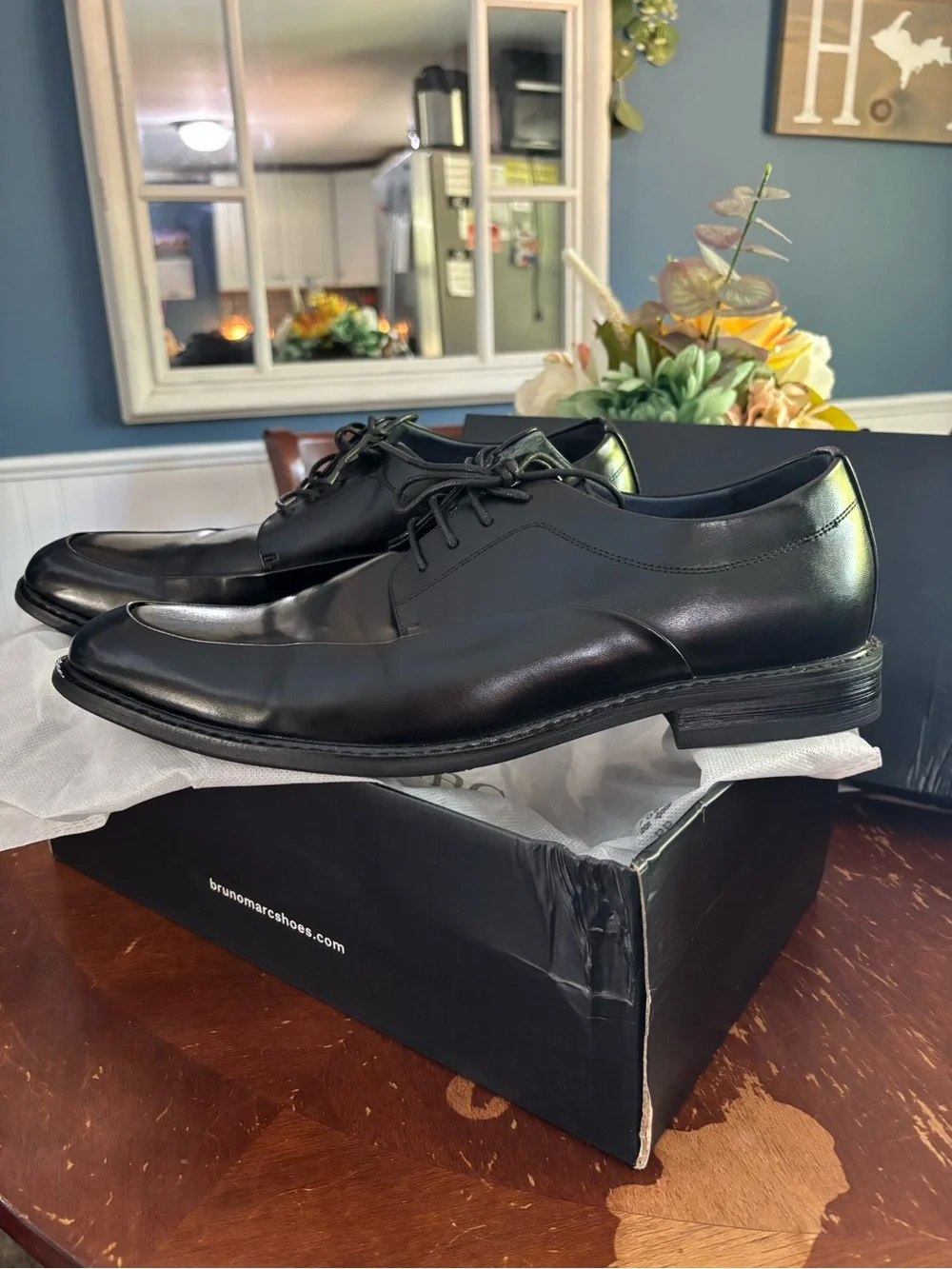 Bruno Marc Men's Black Leather Lace-Up Derby Shoes